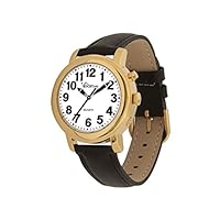 Womens Gold Tone Talking Watch - Black Leather Band
