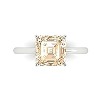 Clara Pucci 2.5 carat Asscher Cut Solitaire Natural Brown Morganite Proposal Wedding Bridal Anniversary Ring 18K White Gold