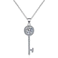 2 CT Round Cut Moissanite Key Shape Pendant Necklace In 14K White Gold And 925 Sterling Silver For Wedding, Engagement Gift