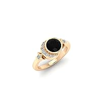 1.00 CT Round Cut Black Onyx Ring Crescent Moon Ring Double Star Ring 14K Yellow Gold Promise Ring for Her Lunar Phase Ring Wedding