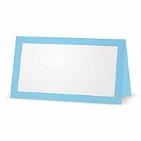Light Blue Place Cards - FLAT or TENT Style - 10 or 50 PACK - White Blank Front Solid Color Border Placement Table Name Dinner Seat Stationery Party Supplies Occasion Event Holiday (50, TENT STYLE)