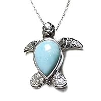 P4709 Turtle Larimar 10x14mm Pear 6.5Ct Sterling Silver Pendant