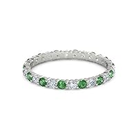 925 Sterling Silver Full Eternity Emerald With White Cz Round 2.50 MM Women Stacking Ring