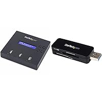 StarTech.com Standalone 1 to 2 USB Flash Drive Duplicator/Cloner/Eraser & USB 3.0 Multimedia Memory Card Reader - Portable SDHC MicroSD Card Reader - External USB Flash Card Reader Black