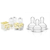 Breast Milk Storage Solution Set, Breastfeeding Supplies & Containers, Breastmilk Organizer, Made Without BPA & Slow Flow Spare Nipples with Wide Base, 3 Pack