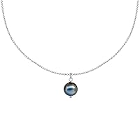 LES POULETTES BIJOUX - Rhodium Silver Necklace Cultured Pearl Pendant - Black