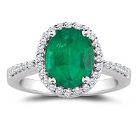 0.20-0.25 Cts Diamond & 0.30-0.40 Cts of 6x4 mm AA Oval Natural Emerald Ring in 18K White Gold