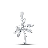 The Diamond Deal Sterling Silver Womens Round Diamond Palm Tree Nautical Pendant 1/12 Cttw