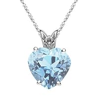 2.20 Cts of 9 mm AA Heart Aquamarine Solitaire Scroll Pendant in 18K White Gold