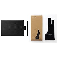 One by Wacom Small Graphics Drawing Tablet 8.3 x 5.7 Inches & Drawing Glove, Two-Finger Artist Glove for Drawing Tablet Pen Display, 90% Recycled Material, eco-Friendly, one-Size (1 Pack)