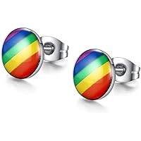 Rainbow Earrings Stud Earrings Gay Pride Earrings Round Studs Lgbt Fashion Accessories Womens Mens Deft Processed