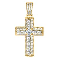925 Sterling Silver Yellow tone Mens Round & Princess cut CZ Cubic Zirconia Simulated Diamond Cross Religious Charm Pendant Necklace Penda Jewelry Gifts for Men