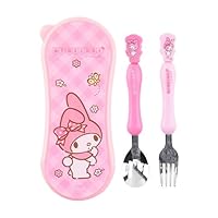 Cute Pink Melody Fork and Spoon Flatware Set with Case, Tableware Set with Cute Figure
