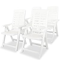 vidaXL 4X Reclining Patio Chairs Poolside Dining Chair Bistro Chair Foldable Chair Yard Furniture Weather Resistant Durable Plastic White