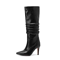 Sexy Stiletto Pleated Knee high Boots Women's Autumn and Winter Modern high Boots Party Shoes