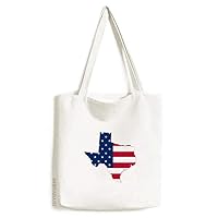 Texas USA Map Stars Stripes Flag Shape Tote Canvas Bag Shopping Satchel Casual Handbag