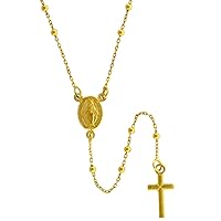 Solid 14k Gold Dainty Rosary Necklace for Women 2mm Beads Miraculous Medal Center Italy 16-20 inch