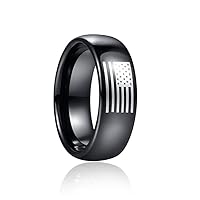 8mm Black Flag Tungsten Steel Carbide Ring Wedding Band for Men Comfort Fit Rings Engagement Jewelry