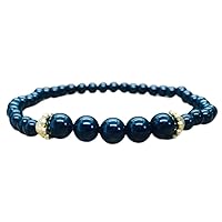 Unisex Bracelet 4-8mm Natural Gemstone Black Onyx Round shape Smooth cut beads 7 inch stretchable bracelet for men & women. | STBR_01474