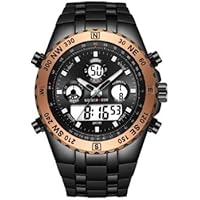 TRENDSTAR Golden Hour Luxury Military Sports Men's Watches Large Size Big Face 3ATM Waterproof Stopwatch Date & Time Alarm Digital Analogue Watch with Silicone Strap - Rose Gold Black, Rose Gold, Rose