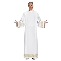 Front Wrap ALB Pastor Gift Church Clergy Catholic Christian Vestment, White Color, Size - Small