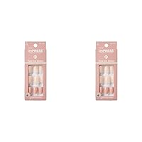 KISS imPRESS No Glue Mani Press On Nails, Bare But Better, Simple Pleasure', Nude, Short Size, Squoval Shape, Includes 30 Nails, Prep Pad, Instructions Sheet, 1 Manicure Stick, 1 Mini File (Pack of 2)