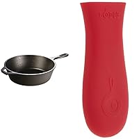 Lodge L8DSK3 Cast Iron Deep Skillet, Pre-Seasoned, 10.25-inch & Silicone Hot Handle Holder - Red Heat Protecting Silicone Handle for Cast Iron Skillets with Keyhole Handle