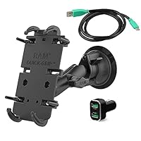 RAM Mounts UNPKD Quick-Grip XL with Suction Cup Mount and QC CIG, W126108981 (Suction Cup Mount and QC CIG Charger Quick-Grip, Mobile Phone/Smartphone, Passive Holder, Car, Black)