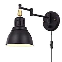 Indoor Wall Lights Black Retro Design E27 Base Rotatable Adjust Arm Wall Sconces Vintage Style with Switch Light Plug Wire Night Fixture for Living Room Bedroom Bedside Study Porch Aisle