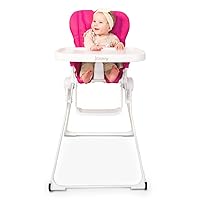 Joovy Nook NB High Chair Featuring Four-Position Adjustable Swing Open Tray, 3-Position Reclining Seat, and Front Wheels for Added Mobility - Folds Down Flat for Easy Storage, Pink Crush