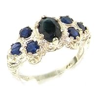 14k White Gold Natural Sapphire Womens Cluster Ring - Sizes 4 to 12 Available