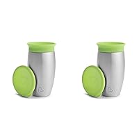 Munchkin® Miracle® 360 Toddler Sippy Cup, Spill Proof, 10 Ounce, Stainless Steel, Green (Pack of 2)