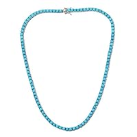 ANGEL SALES 10.00 Ctw Round Cut Turquoise 18 Inch Tennis Necklace For Girl's & Women's 14K White Gold Finish