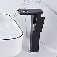 Contemporary Centerset 1 Handle Lavatory Vanity Hydropower LED Light Black Waterfall Spout Copper Bathroom Vessel Sink Top Faucet Hot and Cold Mixer Tap Plumbing Fixtures
