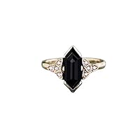 Filigree Vintage Hexagon Shape Black Diamond Engagement Ring, Victorian Solitaire 2 CT Hexagon Genuine Black Diamond Ring, Antique Black Onyx Ring, 14K Solid Rose Gold, Perfect for Gifts