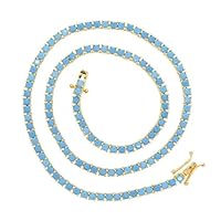 ANGEL SALES 10.00 Ct Round Cut Blue Turquoise 18 Inch Tennis Necklace For Girl's & Women's 14K Yellow Gold Finish