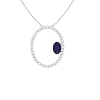 Natural and Certified Oval Cut Gemstone and Diamond Necklace in 14k White Gold | 0.81 Carat Pendant with Chain