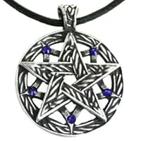 Pewter Pentagram Pagan Pendant on Leather with 5 Swarovski Crystal for Birthday