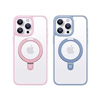 CASEKOO 【1 Set 2 Cases】 Genuine Official Magnetic Ring Stand for iPhone 15 Pro Max Case Matte Translucent Slim Case 6.7'' 2023,Pink & Blue