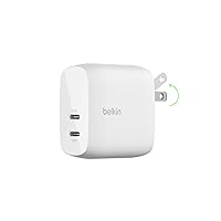 Belkin BoostCharge Dual USB-C Wall Charger w/PPS 60W for Apple iPhone 15, 15 Plus, 15 Pro, 15 Pro Max, iPad, Galaxy S23, Google Pixel - Compatible w/USB-C to Lightning Cable & USB-C to USB-C - White