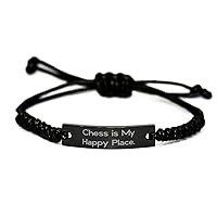 Unique Chess Gifts, Chess is My Happy Place, Chess Black Rope Bracelet from