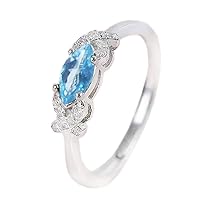 100% Natural Light Blue Topaz Ring for School Girl Sterling Silver Topaz Jewelry