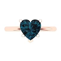 Clara Pucci 1.9ct Heart Cut Solitaire Natural Royal Blue 5-Prong Proposal Wedding Bridal Designer Anniversary Ring 14k Rose Gold
