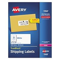 Avery 5163 Laser Labels, Mailing, Permanent, 2-Inch x4-Inch , 1000/BX, White