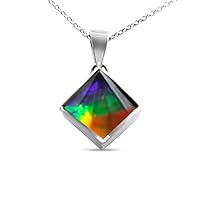 Ammolite Pendant Natural AAA Grade Ammolite 3 colors Set in 14k Gold