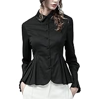 Vintage Khaki Women' Cotton Blouse Tunic Shirt Autumn Long Sleeve Turn-Down Collar Tops Slim Female Dress Shirt