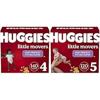 Baby Diapers Bundle: Huggies Little Movers Diapers Size 4 (22-37 lbs), 140ct & Size 5 (27+ lbs), 120ct