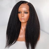 Kinky Yaki Straight Lace Wigs Human Hair Kinky Straight 13X6 Lace Wig for Black Women 180% Density Brazilian Virgin Hair Yaki Straight Lace Wigs Pre Plucked Bleached Knots Natural Color 14 Inch