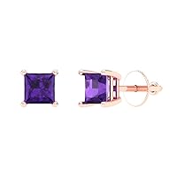 0.9ct Princess Cut Solitaire Natural Amethyst Unisex Designer Stud Earrings 14k Rose Gold Screw Back conflict free Jewelry