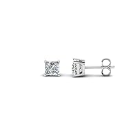 Princess Cut 3mm-8mm Stud Earrings Unisex With Clear CZ Diamond In 14K White Gold Plated 925 Sterling Silver